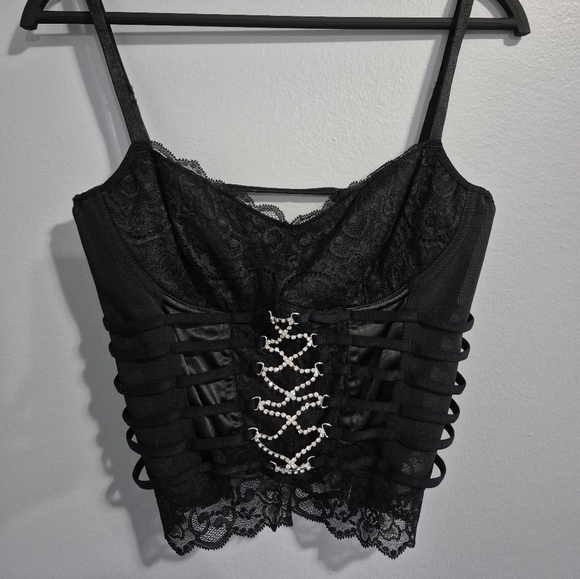 Y2K retro 2000s 2010s coquette college Black Lace Corset Top with Strappy Back - Picture 1 of 10